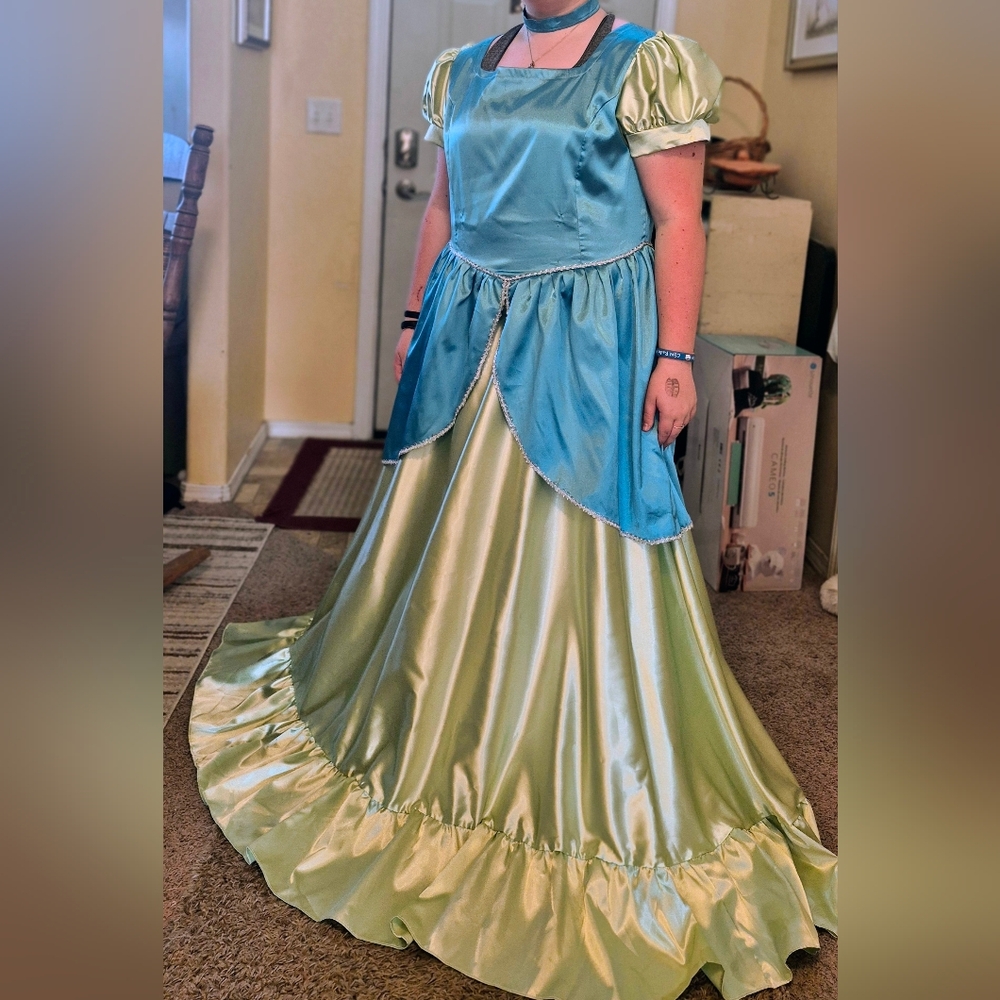 Ugly Step Sister Gown And Necklace Choker. Blue And Green